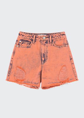 Girl's Coral Acid Wash Denim Shorts, Size 7-14