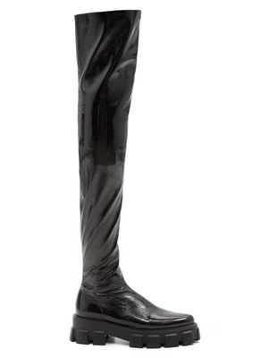Prada - Monolith Patent-leather Boots - Womens - Black