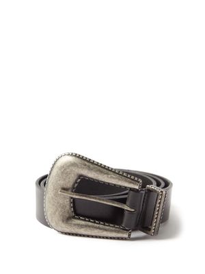 Saint Laurent - Antiqued-buckle Leather Belt - Mens - Black