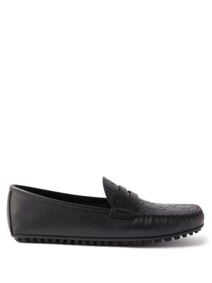 Gucci - Monogram-debossed Leather Loafers - Mens - Black