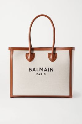 Balmain - B-army Large Leather-trimmed Cotton And Linen-blend Canvas Tote - Neutrals