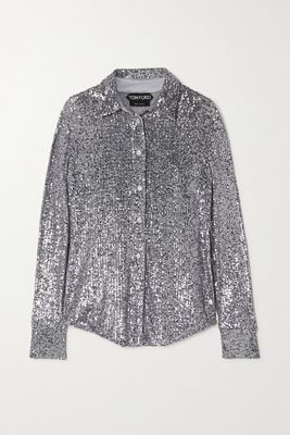TOM FORD - Sequined Tulle Shirt - Gray