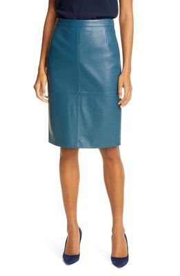 BOSS Seltoni Leather Skirt in Blue Jade