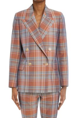 Acne Studios Janny Plaid Double Breasted Suit Jacket in Burgundy/Aqua