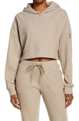 Alo Muse Ribbed Crop Hoodie in Gravel Heather