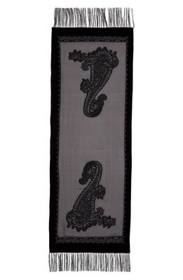 Etro Paisley Silk & Velvet Scarf in Black