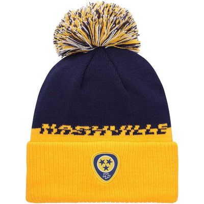 Men's adidas Navy/Yellow Nashville Predators COLD. RDY Cuffed Knit Hat with Pom