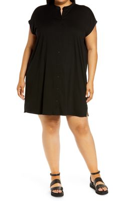 Eileen Fisher Boxy Jersey Shirtdress in Black