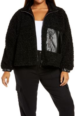 BLANKNYC Faux Shearling with Faux Leather Trim Bomber Jacket in Last Night Black