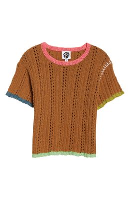 YanYan Women's Tweedle Short Sleeve Sweater in Ochre