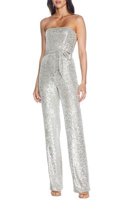 Dress the Population Andy Sequin Strapless Jumpsuit in Silver