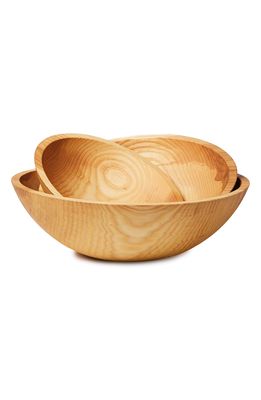 Farmhouse Pottery 17" Crafted Wooden Serving Bowl in Natural