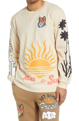 CONEY ISLAND PICNIC Fresh Air Long Sleeve Cotton Graphic Tee in Natural
