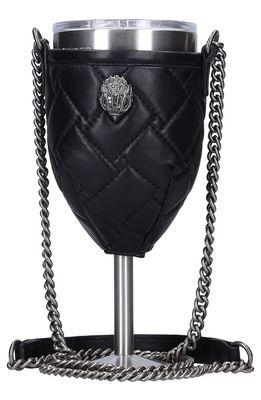 Kurt Geiger London Quilted Leather Crossbody Wine Glass Holder with Portable Wine Glass in Black