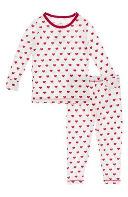 KicKee Pants Heart Print Fitted Two-Piece Pajamas in Natural Hearts