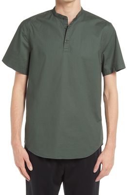 Open Edit Band Collar Short Sleeve Popover Shirt in Green Ivy