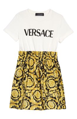 Versace Mixed Media Cotton Dress in 6W010 Bianco Nero Oro