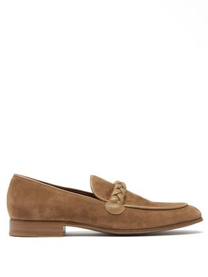 Gianvito Rossi - Belem Braided-strap Suede Loafers - Mens - Light Brown