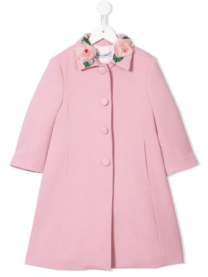Dolce & Gabbana Kids rose detail single-breasted coat - Pink