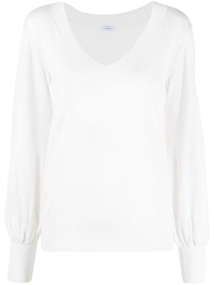 Malo bishop-sleeve V-neck knitted top - White