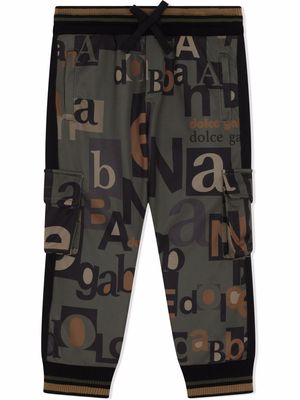 Dolce & Gabbana Kids typeface logo cargo trousers - Green