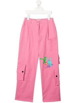 Natasha Zinko Kids rabbit cotton cargo trousers - Pink