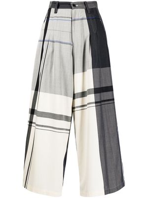 Y's check flared trousers - Grey