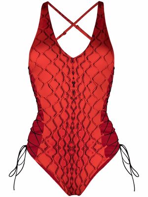 Noire Swimwear snake-obsession side-tie swimsuit - Red