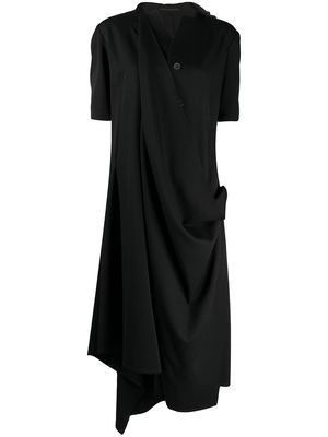 Yohji Yamamoto side ruched detail asymmetric dress - 1 BLACK