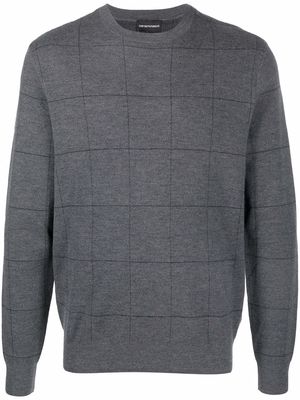 Emporio Armani check-print crew neck jumper - Grey