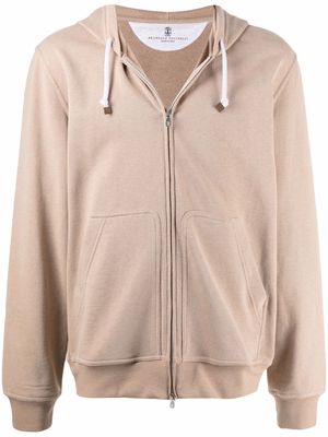Brunello Cucinelli zipped cotton hoodie - Neutrals
