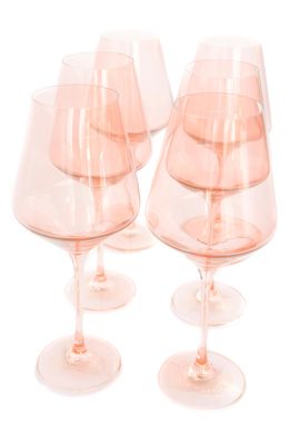 Estelle Colored Glass Set of 6 Stem Wineglasses in Blush Pink