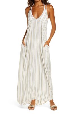 Elan Cover-Up Maxi Dress in White/Gold Chambray