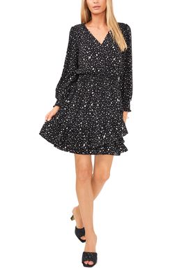 Vince Camuto Abstract Print Tiered Ruffle Long Sleeve Dress in Rich Black