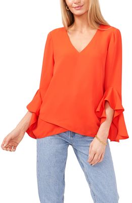 Vince Camuto Flutter Sleeve Tunic in Blaze Orange