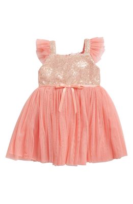 Popatu Sequin Bodice Tulle Dress in Peach