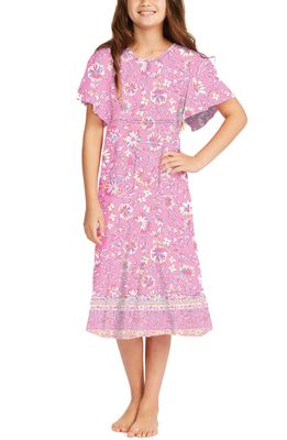 Billabong Kids' Hippie Floral Print Flutter Sleeve Dress in Pink Lady