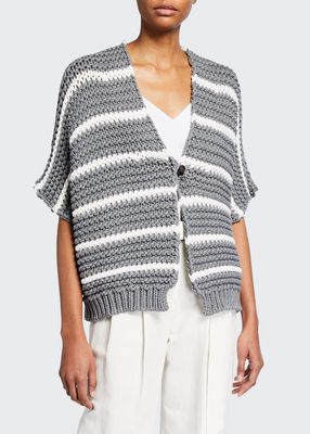 Bicolor Stripe 3-D Knit Cardigan