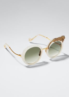 Rose et la Roue Round Crystal-Embellished Leopard Sunglasses