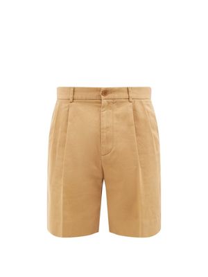 Gucci - Logo-embroidered Cotton-drill Shorts - Mens - Camel
