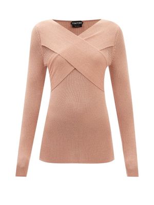 Tom Ford - Crossover-neck Ribbed Cashmere-blend Sweater - Womens - Beige