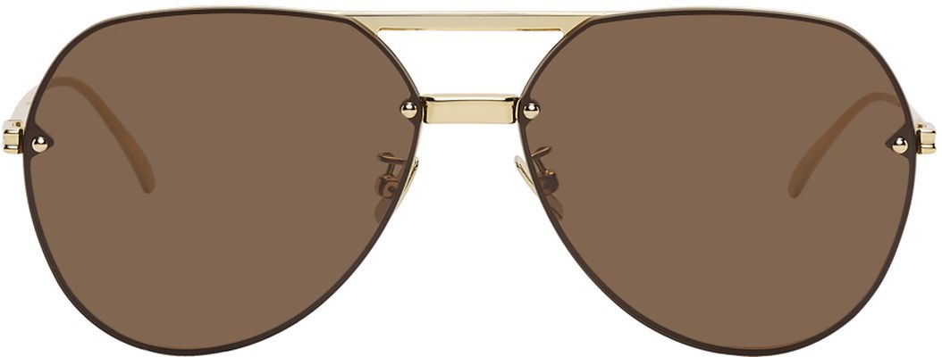 Bottega Veneta Gold & Brown Aviator Sunglasses