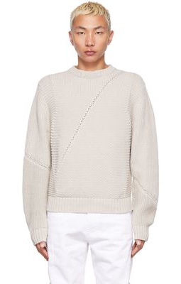 HELIOT EMIL Taupe Knit Multistructured Crewneck Sweater