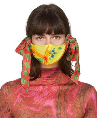Collina Strada SSENSE Exclusive Yellow & Green Floral Bow Face Mask