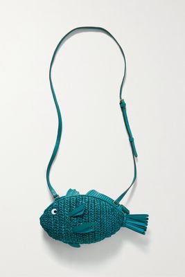 Anya Hindmarch - Fish Leather-trimmed Raffia Shoulder Bag - Blue