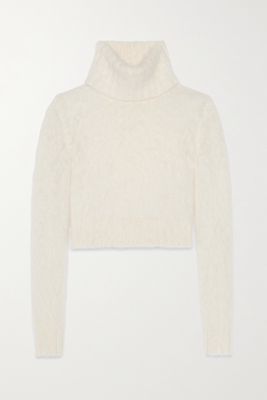 SAINT LAURENT - Cropped Mohair-blend Turtleneck Sweater - Ecru