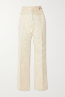 AMIRI - Leather-trimmed Cotton-blend Tweed Bootcut Pants - Cream