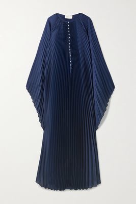 SemSem - Swarovski Crystal-embellished Plissé-satin Maxi Dress - Blue