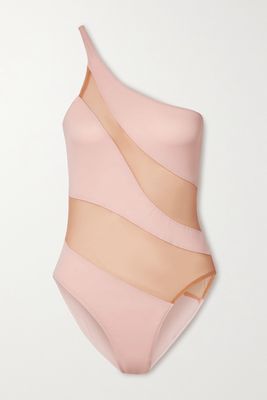 Norma Kamali - Mio One-shoulder Mesh-paneled Swimsuit - Pink