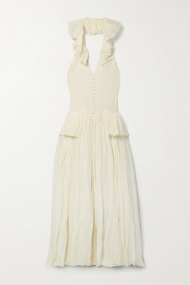 Khaite - Maryam Open-back Ruffled Pleated Silk Crepe De Chine Maxi Dress - Cream